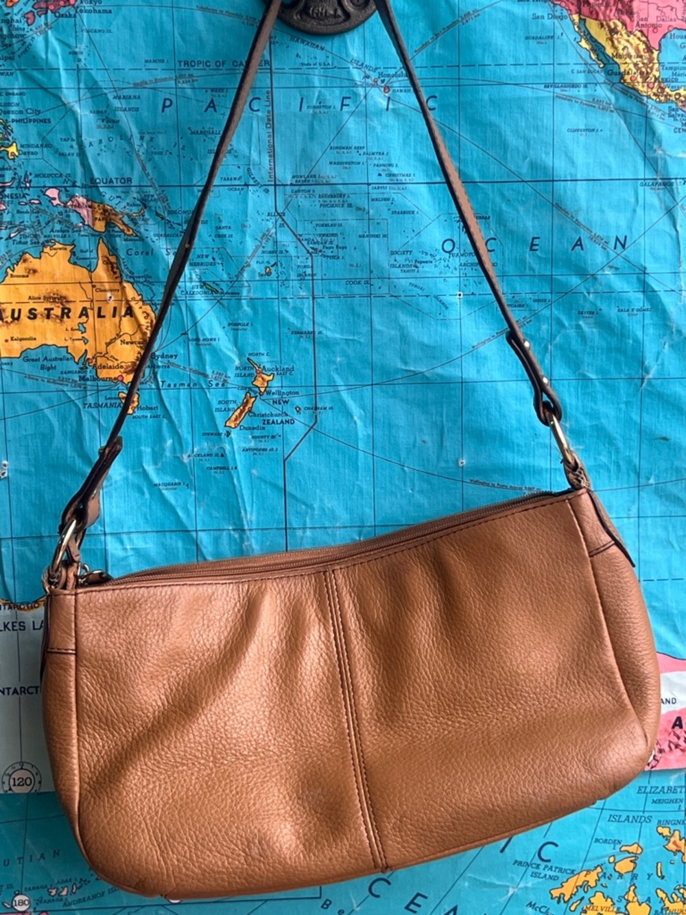 Etienne Aigner Tan Pebbled Leather Shoulder Bag with Buckle Accent - Picture 5 of 14